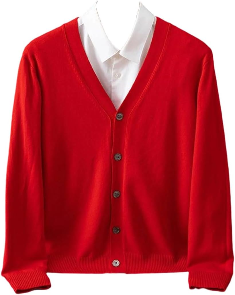 Men's Knit Cardigan Solid V-Neck Long Sleeve Sweater Business Casual Classic Knitwear