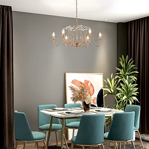 Jaycoemy Gold Farmhouse Chandeliers, 6-Light Rustic Pendant Light Fixtures With Crystal, Electroplated French Gold Chandelier For Dining Room Bedroom Living Room Kitchen #TOP6