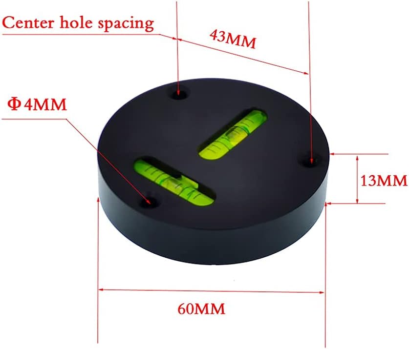 UMEI Universal Glass Level - Metal Round Horizontal Bubble T-Type Two-Way Level - Black - 60mm Diameter - 5' / 2mm Accuracy