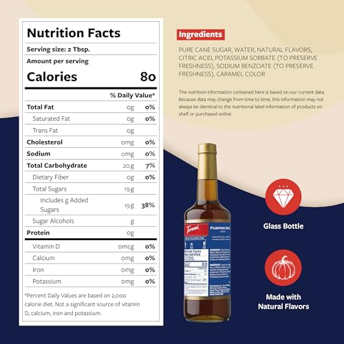 Image of Torani Coffee Syrup, Pumpkin Spice Flavoring for Drinks, Glass Bottle with Pump Included, 25.4 Fl Oz