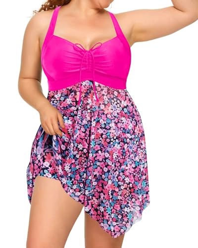 Image of Daci Plus Size Two Piece Swim Dress with Shorts for Women Mesh Swimsuits Flowy Bathing Suits
