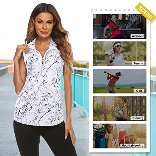 Image of Koscacy Women's Sleeveless Golf Tennis Polo Shirts Zip Up Dry Fit Workout Tank Tops Athletic Shirt