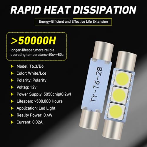 10 unidades bombillas LED para espejo de coche 12V miniatura 6