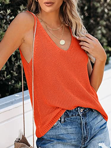 Image of Tutorutor Womens V Neck Sweater Tank Tops Summer Crochet Knit Vest Top