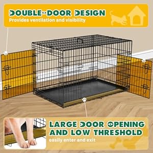 DUMOS-Medium-Dog-Crate-with-Double-Doors-Enhanced-Metal-Foldable-Pet-Cage-with-Divider-Panel-Removable-Tray-Portable-Kennel-for-Out-Indoor-with-Handle-Black-30-Inch - Cucciolini Doodles   DUMOS-Medium-Dog-Crate-with-Double-Doors-Enhanced-Metal-Foldable-Pet-Cage-with-Divider-Panel-Removable-Tray-Portable-Kennel-for-Out-Indoor-with-Handle-Black-30-Inch