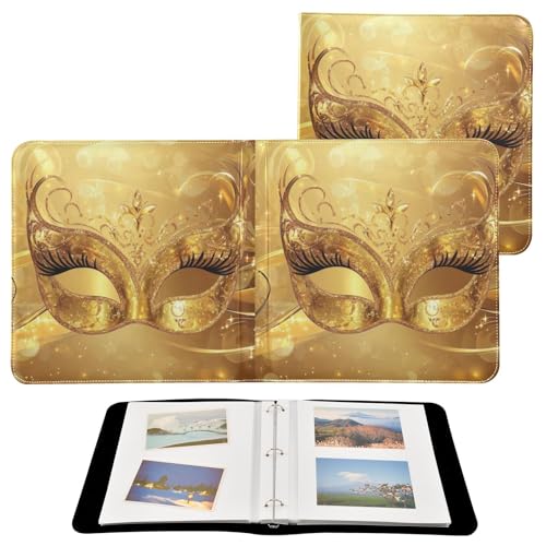 Álbum de fotos con adhesivo autoadherible, diseño DIY, patrón de máscara dorada de Mardi Gras, encuadernador de 3 anillos, 40 páginas, 8x10 para recuerdos miniatura 2