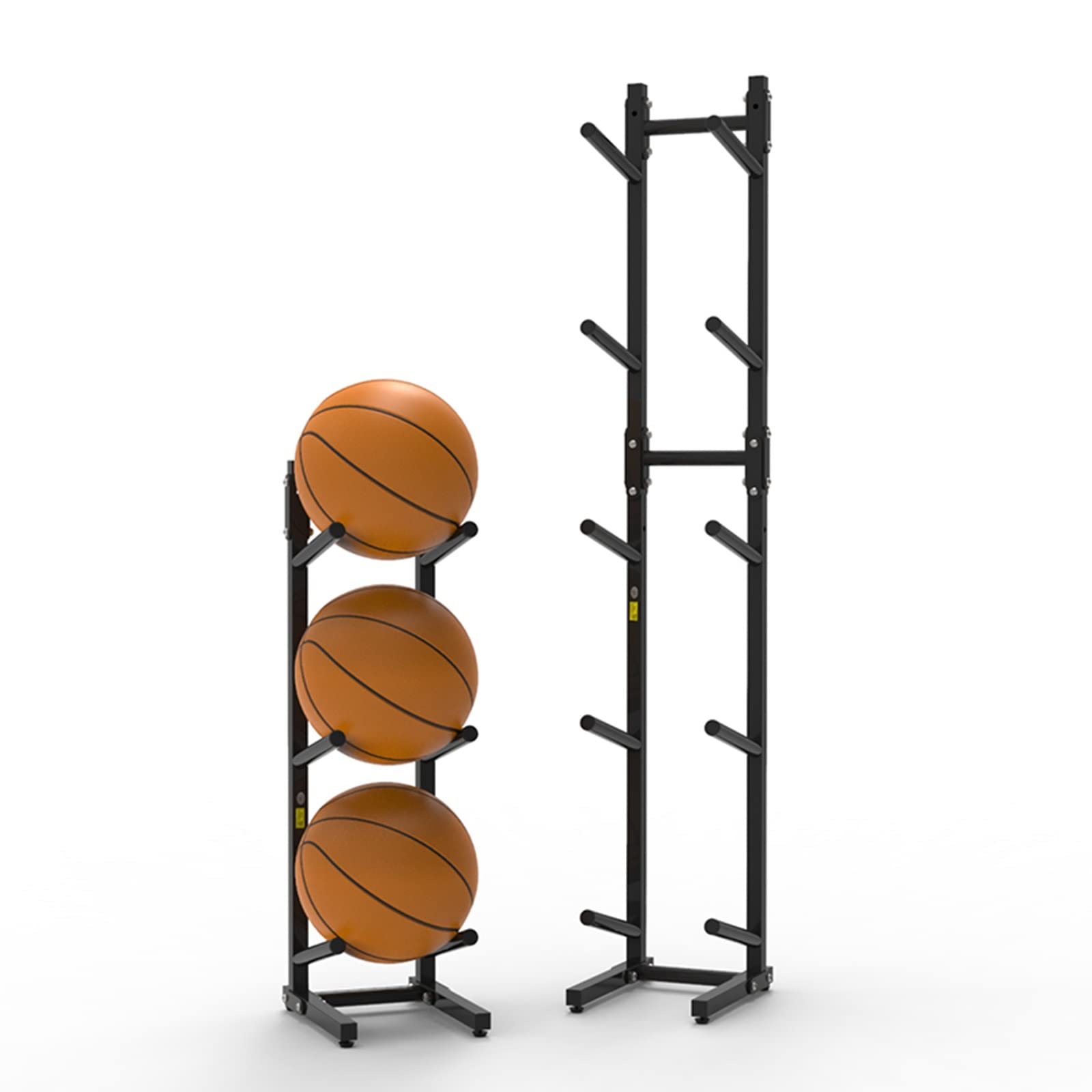 Wąski, czarny stojak na piłki sportowe, wysoki stojak na piłki do koszykówki/piłki nożnej/siatkówki, do sklepu z przedszkolami, ekspozytor mat do jogi/3 poziomy, 3,3Tier