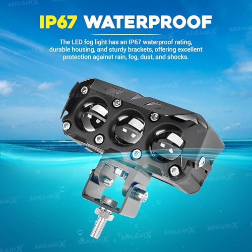Image of 3 LED Super Bright Fog Light for Bike & Car, 40W Auxiliary Driving Lamp, 12V-80V Universal Waterproof fog lamp, 5 Modes (W, Y, R, Flasher), LED Spotlight with Mount Bracket - (Pack of 2)