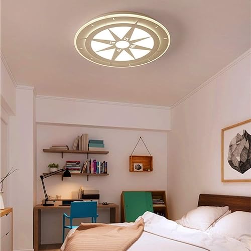 Miniatura 6 de LVZECHEN Lámpara de techo LED simple redonda para niños y niñas, iluminación de dormitorio, brújula de dibujos animados, lámpara de techo para