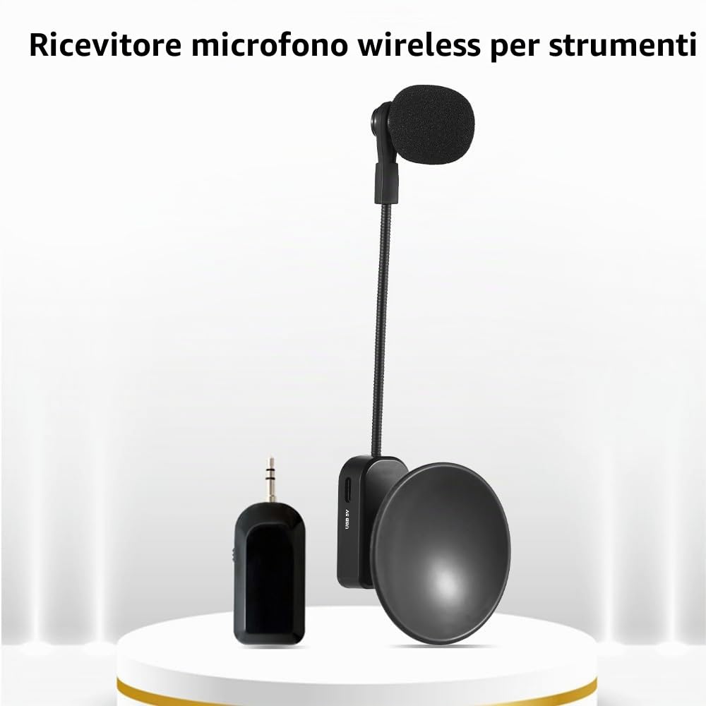 Ricevitore microfono wireless per strumenti 2.4G con ventosa staccabile per chitarra, violino, violoncello, fisarmonica, altoparlanti, amplificatore vocale, microfono per riduzione del rumore d