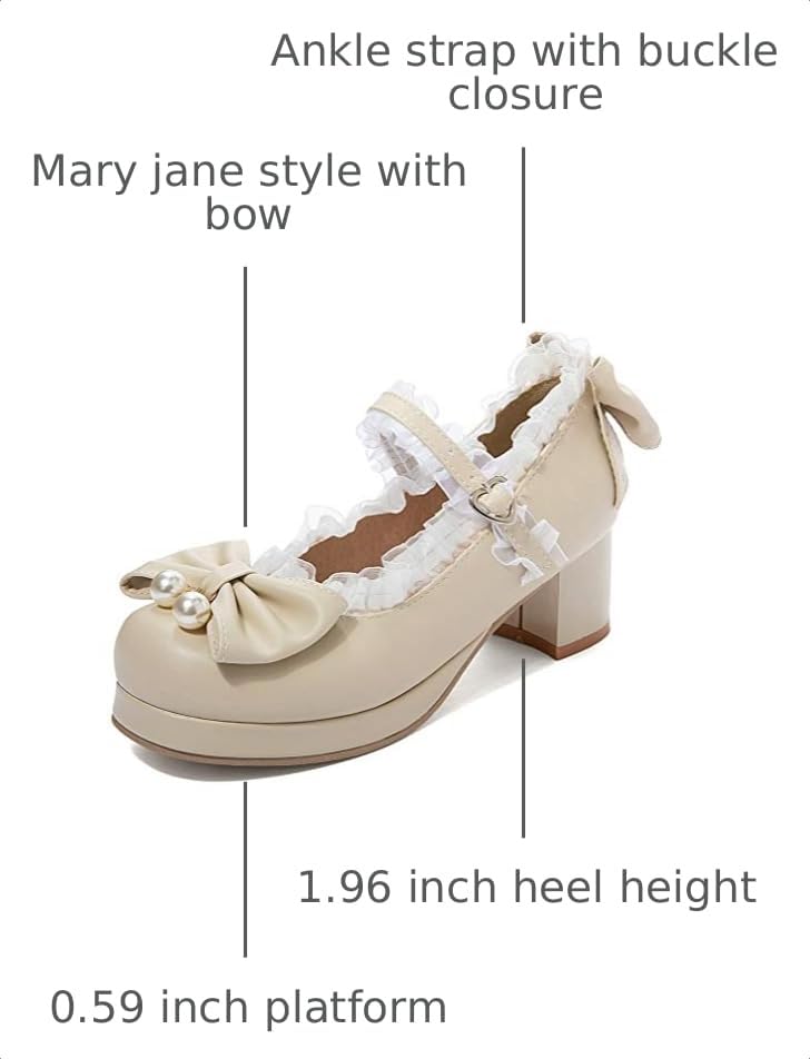 Image of LUXMAX Women Kawaii Mid Block Heel Mary Jane Rockabilly Pumps with Bow Platform Chunky Heel Cute Sweet Shoes