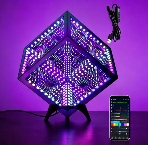 Infinity Hyper Cube LED Table Lamp - Infinity Mirror Light with 100+ Patterns Music Sync App Control Night Light for Gaming Party Living Room Bedroom Light Display and More (5 Inches)