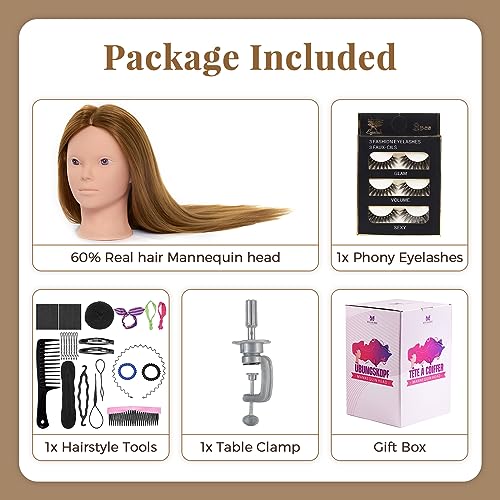 mannequin head with 80 real human hair 28 make up cosmetology manikin practice head with hairbraiding hairdressing doll head with table clamp  diy hair styling set suitable for hair extensions