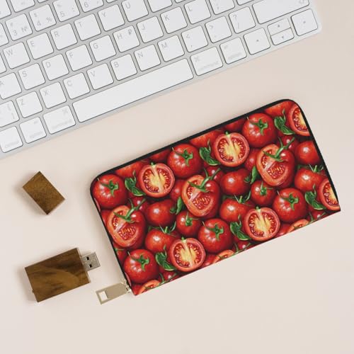 Leather Thin Slim Wallets for Women & Men - Realistic Tomatoes Print Card Wallet Holder with Zipper4