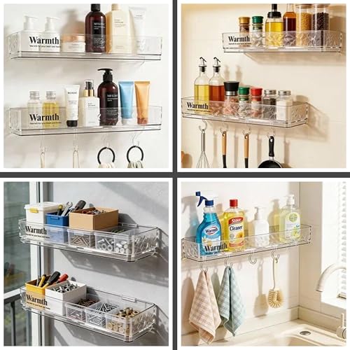 Image of IBELL Waterproof No-Punch Shower Shelf Organizer with Hooks | Bathroom Storage Rack for Shampoo & Shower Gel | Easy Installation Shower Caddy | Dimensions: L: 40.5 cm, W: 10 cm, H: 7 cm