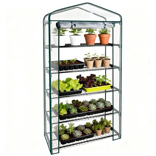 Worth Garden 50% Extra Wide Mini Greenhouse 5 Tier Portable Plant Green House 40in Wide -Sturdy Gardening Shelves with PVC Cover - Indoor & Outdoor Wheatgrass Growing - 19″x40″x75″