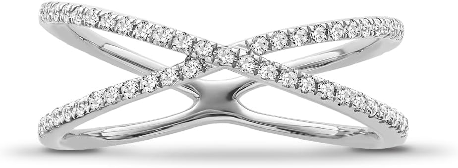 10K Gold and Silver Lab-Grown Diamond Criss Cross Band Ring (1/5 cttw, VS Clarity, D-F Color)