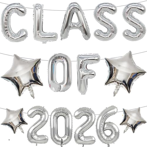 Class of 2026 Balloons Class of 2026 Graduation Decorations Hanging Foil Balloons Letter for High School College Grad Graduation Party Decorations Supplies(Silvery)