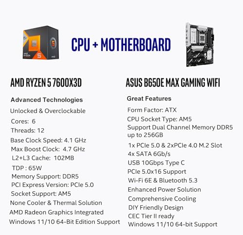 Image of MICRO CENTER AMD 7600X3D Processor with ASUS B650E MAX GamingWF Motherboard