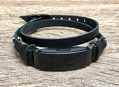 Black Genuine Leather Band For Fitbit Inspire HR Tracker Handmade Double Tour Wrap Slim Strap Women Fashion Black Jewelry Inspire Bracelet Adjustable Size Wristband