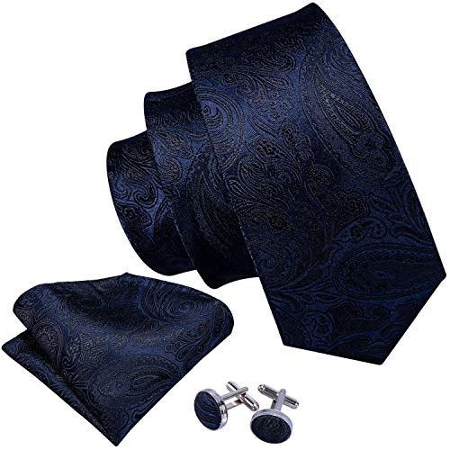 Image of Barry.Wang Paisley Tie Fashion Set Hanky Cufflinks Neckties for Men Woven Silk