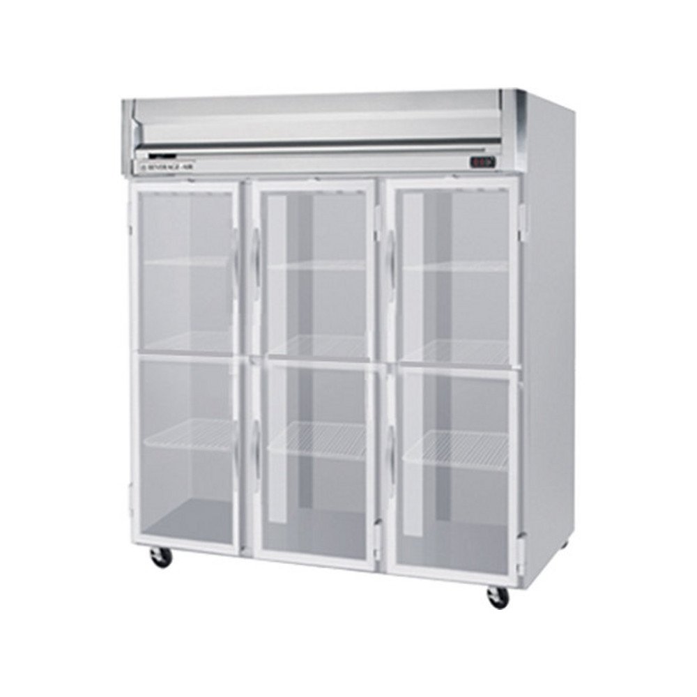 Beverage-Air HFS3-5HG 78" Horizon Series Three Section Glass Half Door Reach-In Freezer 74 cu.ft. Capacity Stainless Steel Front Gray Painted Sides and Stainless Steel