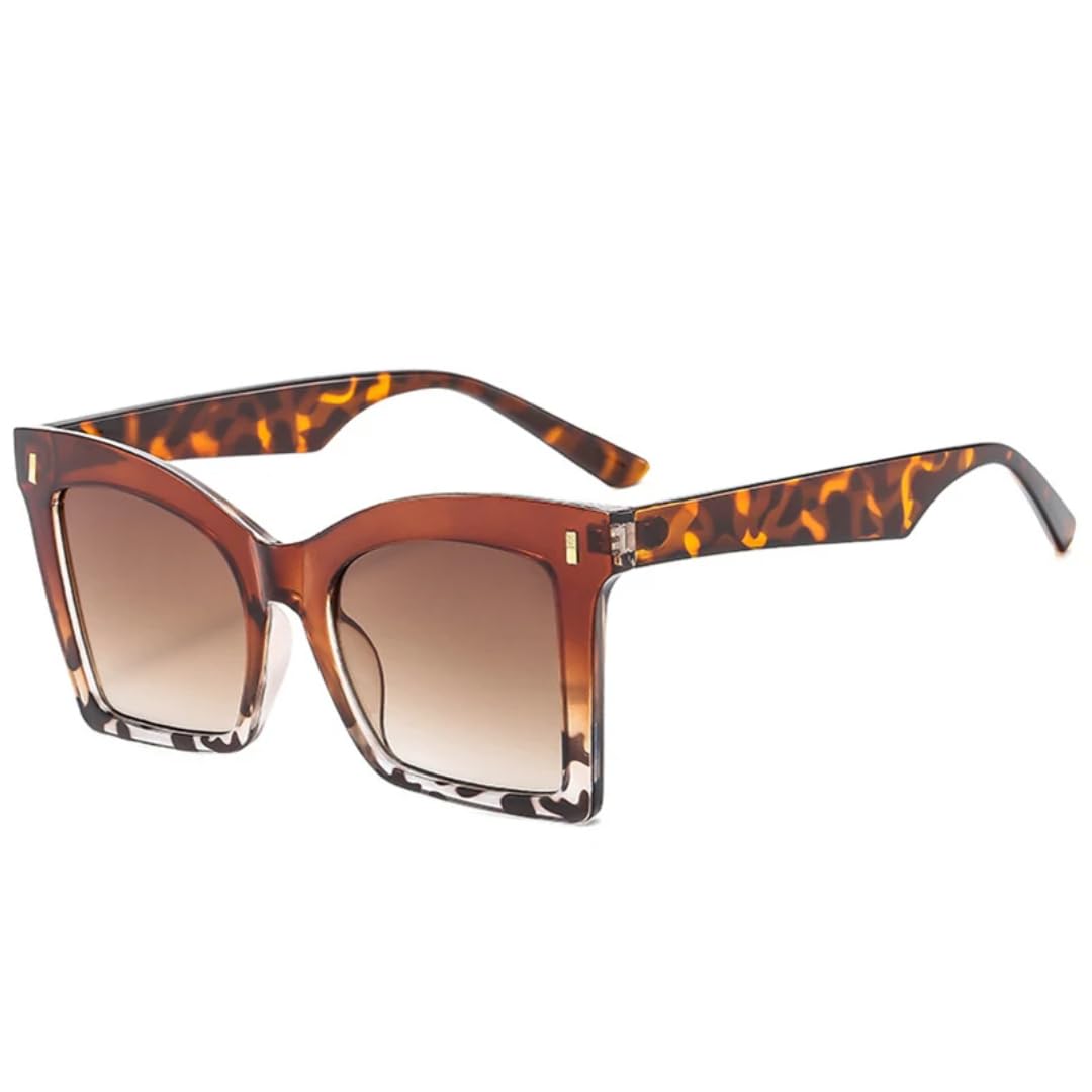 Lunettes de soleil œil de chat à rivets | Monture oversize dégradé léopard - 7