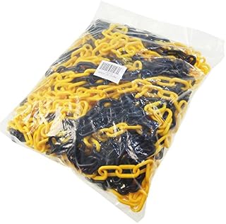 KATSU Plastic Chain Barrier 25 Meters 6mm x 25m High Visibilty Black and Yellow Plastic Link Chain for Warning Safety Parking Space, Crowd Control, Traffic, Queuing Line 990940