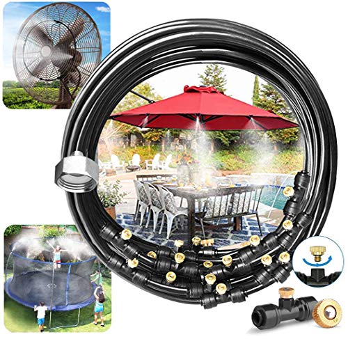 CURTAIN LAND Système De Brumisation (15M) Système De Refroidissement par Brouillard Extérieur Ligne De Brumisation avec 17 Buses D'arrosage en Laiton Brumisateur pour Jardin Patio Trampoline Terrasse Cover