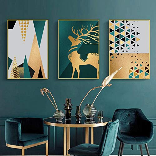 Affiche nordique abstrait de cerf pour un salon scandinave élégant - Toile 50x70cm sans cadre x3