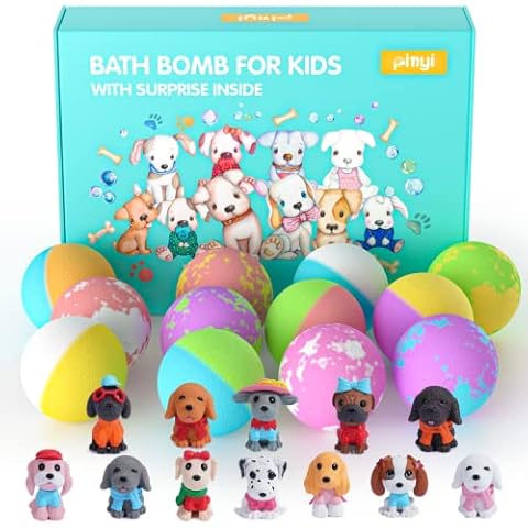 Pinyi Bath Bombs, 12 Bath Bombs for Kids with Toys Inside, Organic Handmade Kids Bath Bombs with Puppy Dog Toys, Bath Bombs for Girls Boys, Fizzy Bath Bomb with Surprise Inside Gift Set Cover