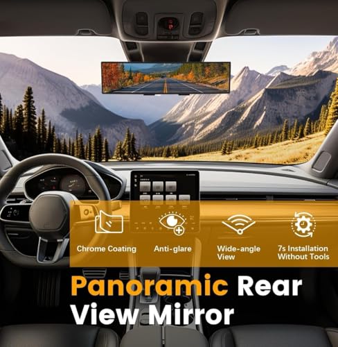 Image of Rear View Mirror, Clip On Rear View Wide Angle Mirror, Panoramic Interior Extended Rear View Mirror, Anti-Glare, car mirror- (Rear View Vanity Mirror)