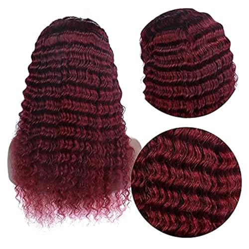 Image of Punmasa Headband Wig Human Hair Deep Wave 99J Human Hair Headband wigs for women Glueless None Lace Front Wig Machine Made 150% Density human hair headband wig 18 Inch