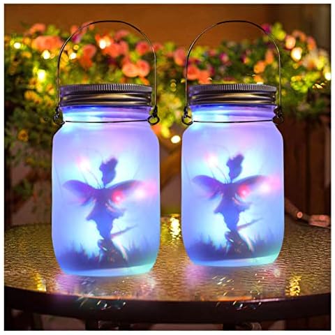 SHENGMEI 2 Pack Solar Fairy Lantern Lights, Mason-jar Lights Outdoor Garden Hanging, Solar Fairy in Jar Lights LED Lamp for Table, Yard, Patio, Lawn Party Thanksgiving Christmas Decorations Cover