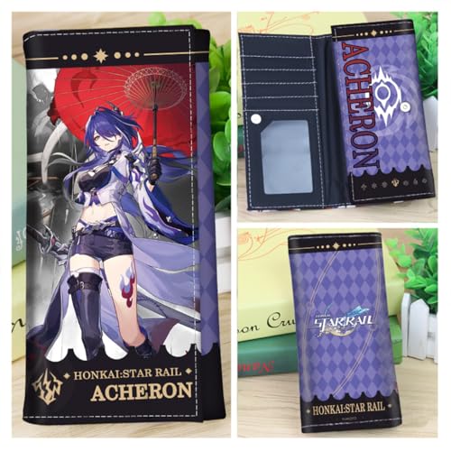 Honkai Star Rail Wallet for Men Women Honkai Purse Kawaii Anime Bifold Wallet Card Holder, Free Keychain (Acheron-2)3