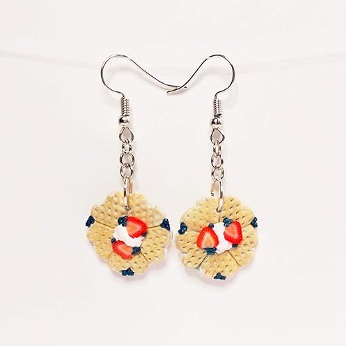 Miniatura 2 de Waffle with Strawberries Blueberries and Whip Cream Earrings Faux Food Drink Jewelry Halloween Christmas