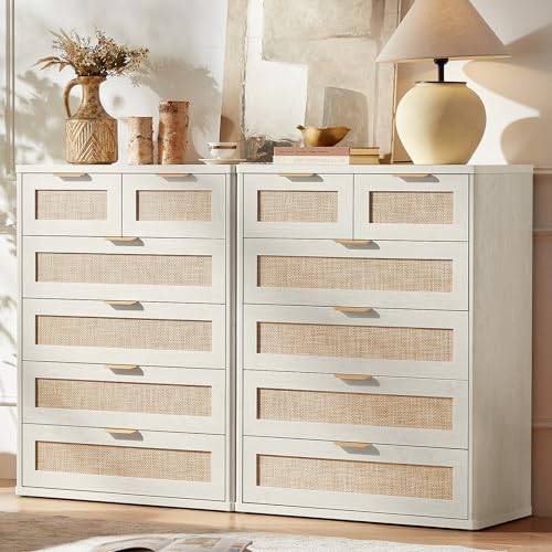 Image of LEYAOYAO Rattan Dresser for Bedroom Set 2, 41 inch Tall Chest of Drawers