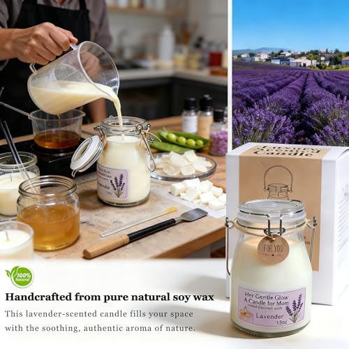SILEAGEO Lavender Scented Candle - 13oz Natural Soy Wax, 80hr Burn | Mothers Day Gifts for Mom from Daughter Son, Birthday Gifts for Women, Christmas, Anniversary, Stress Relief Aromatherapy — view 4