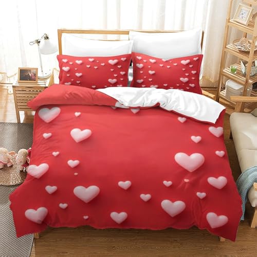 Housse de couette microfibre imprimé 3D cœurs romantiques parure de lit super king 260x220cm - 3