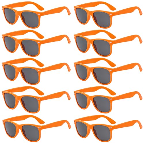 Pibupibu 10/20 Packs Adults Wholesale Neon Colors Square Retro Style Party Favors Sunglasses (Orange 10 Packs)