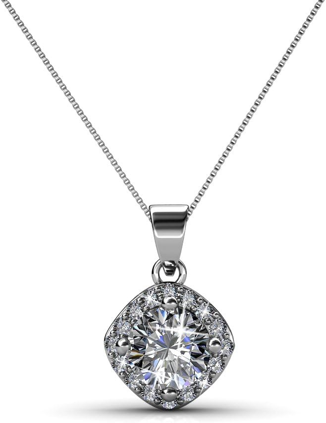 Cate & Chloe Celeste 18k White Gold Pendant Necklace with Simulated Diamond Crystals, Hypoallergenic Jewelry for Women, Gift for Her