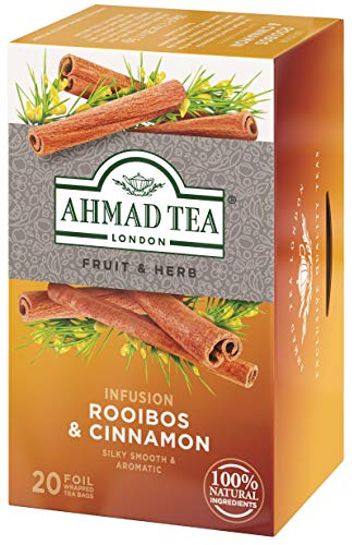 Ahmad Tea Herbal Tea, Rooibos & Cinnamon Teabags, 20 ct (Pack of 1) - Decaffeinated & Sugar-Free Ahmad Tea Herbal Tea, Rooibos & Cinnamon Teabags, 20 ct (Pack of 1) - Decaffeinated & Sugar-Free