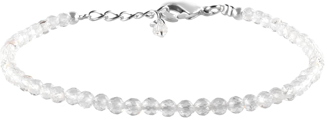 Natural Gemstone Micro Beads Dainty Bracelet Jewelry for Women Gifts For her, Birthstone Energy Crystals, Silver Plated Chain 8 inch