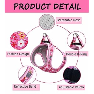 Moonpet Step in Air Dog Harness Leash Set- All Weather Reflective No-Pull Floral Pattern Padded Mesh Vest Harness for Cats Puppy Extra-Small Small Medium Large Dogs - Pink Flower - XXS Moonpet Step in Air Dog Harness Leash Set- All Weather Reflective No-Pull Floral Pattern Padded Mesh Vest Harness for Cats Puppy Extra-Small Small Medium Large Dogs – Pink Flower – XXS