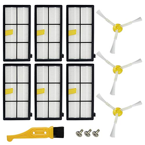 Ugardo Ersatzteile für iRobot Roomba 800 900 Serie 800 805 850 860 861 866 870 880 890 960 961 964 980 981 985 Staubsauger 6 Filter & 3 Seitenbürsten Cover