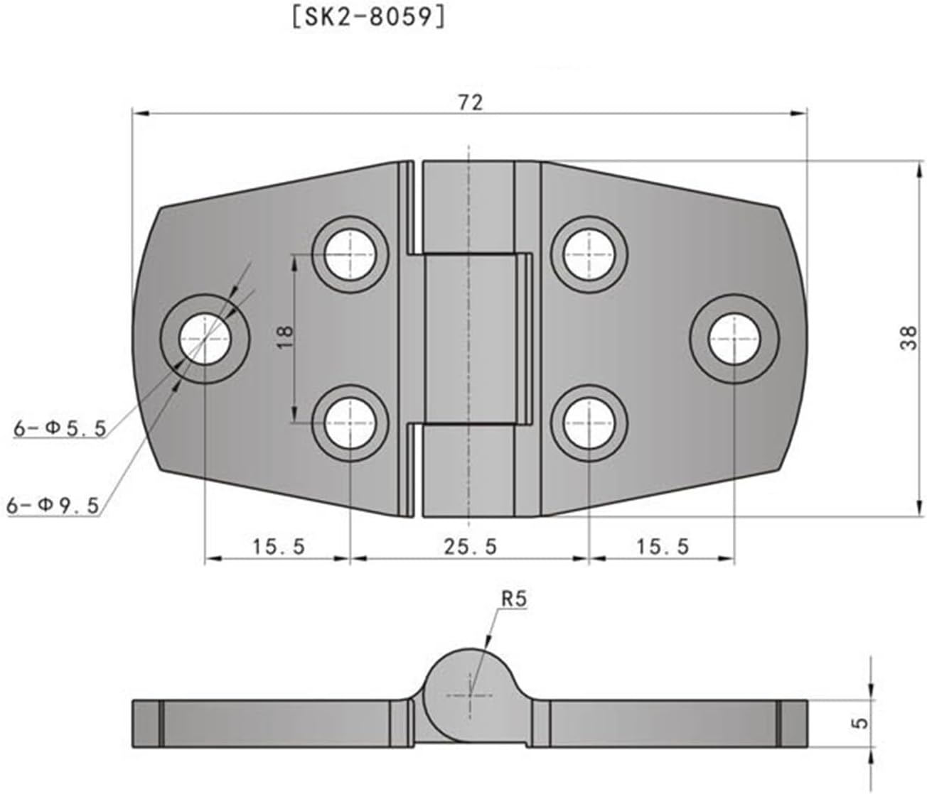 SK2-8059 Industrial Boat Cabinet Surface Mount Butt Hinge Marine Hinge 1Pcs