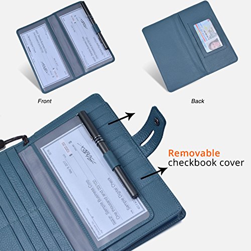 Women's Big Fat RFID Blocking Leather Wristlets Wallet Organizer Checkbook Holder (Blue)4
