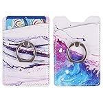 2Pack-Adhesive-Phone-PocketCell-Phone-Stick-On-Card-Wallet-SleeveCredit-CardsID-Card-Holder-with-3M-Sticker-for-Back-of-iPhoneAndroid-and-All-Smartphones-Sand-Marble-Purple-with-Ring