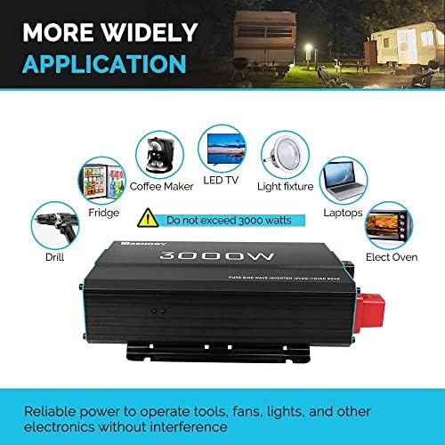 Renogy 3000W 240V Off-Grid Pure-Sine Wave Inverter & UPS Function 3000 Watt Solar Power Converter 12VDC to 230VAC ETL Listed w/Cables