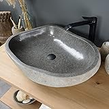 Wohnfreuden Naturstein Waschbecken grau rund 70 cm - Stein Aufsatzwaschbecken poliert mit Hahnloch in modernen Design